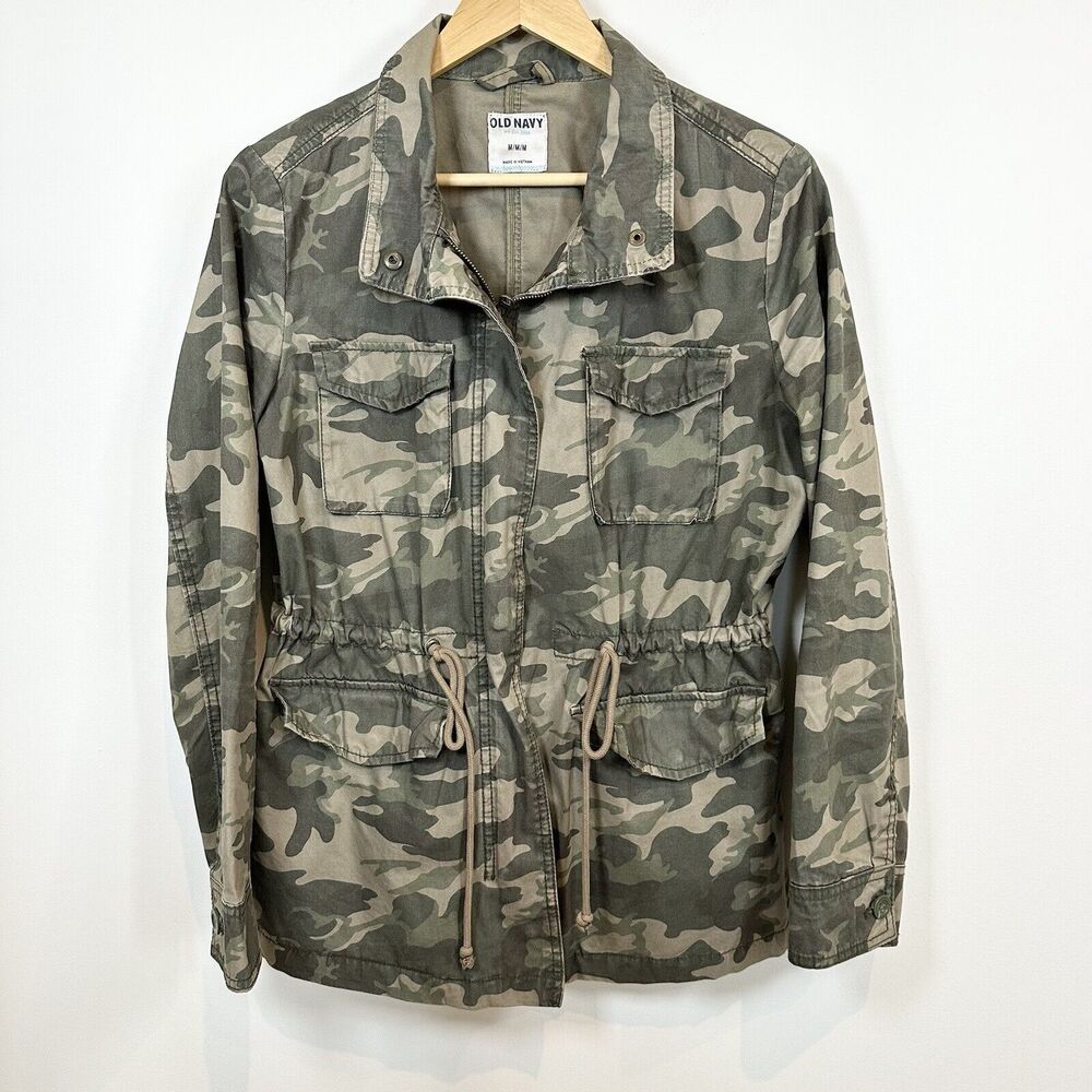 Old Navy Jacket Womens Medium Green Army Camo Utility Full Zip Long Sleeve - Picture 1 of 11